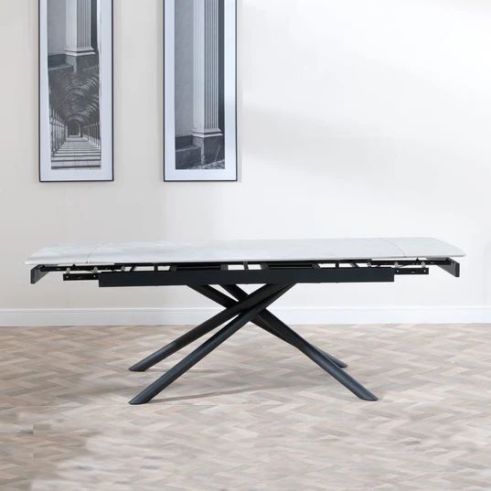 Beverly 6-8 Seater Ceramic Extending Dining Table with Black Base - 160cm-220cm