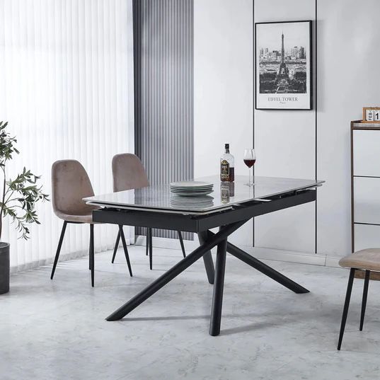 Beverly 6-8 Seater Ceramic Extending Dining Table with Black Base - 160cm-220cm
