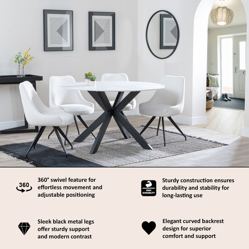 Diana Velvet Fabric Swivel Dining Chair with Black Legs