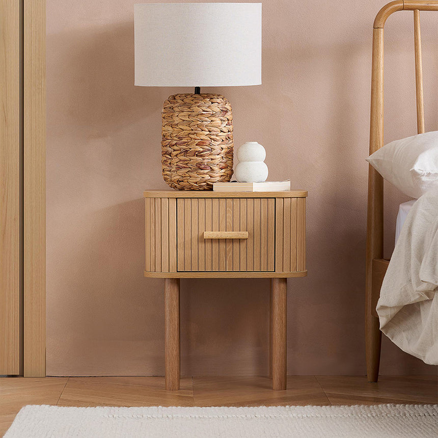Arizona Oak Fluted 1 Drawer Curved Bedside Table
