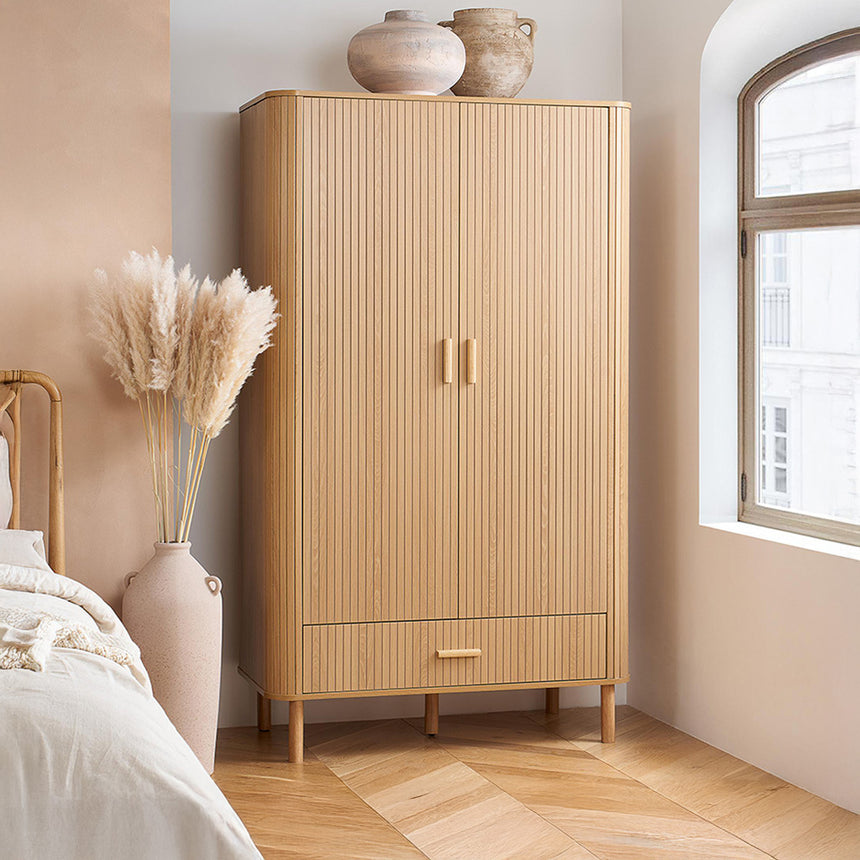 Arizona Oak Fluted 2 Door 1 Drawer Wardrobe