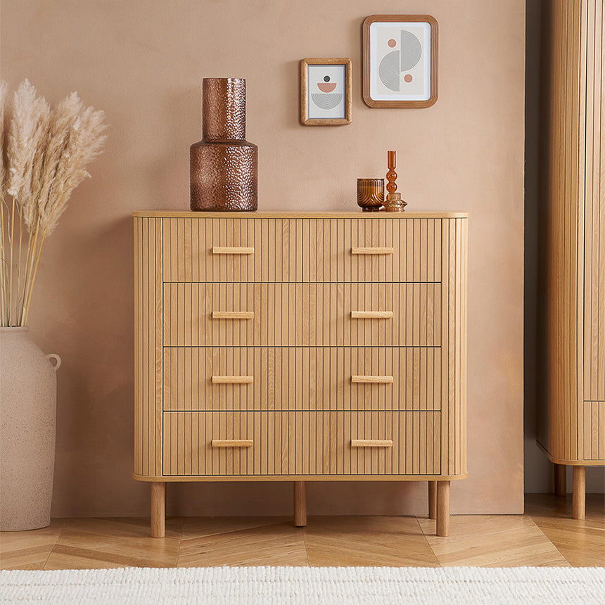 Arizona Oak Fluted 2+3 Drawer Curved Chest