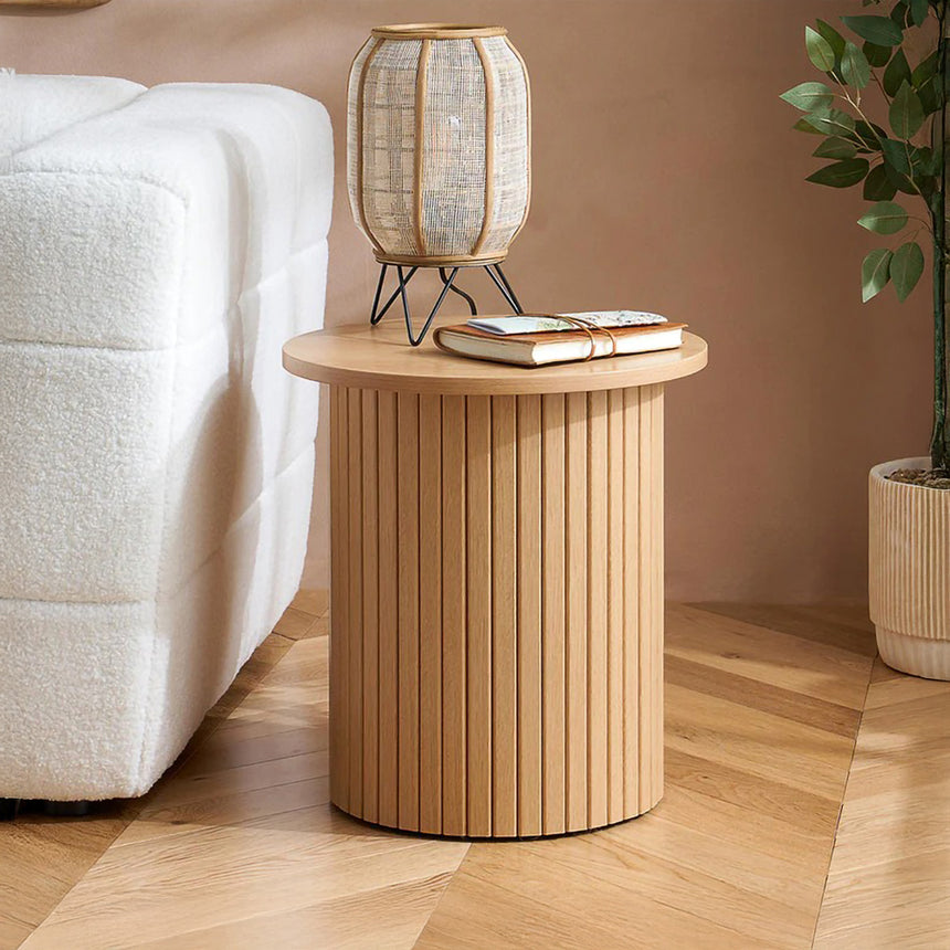 Arizona Oak Fluted Round Side Table