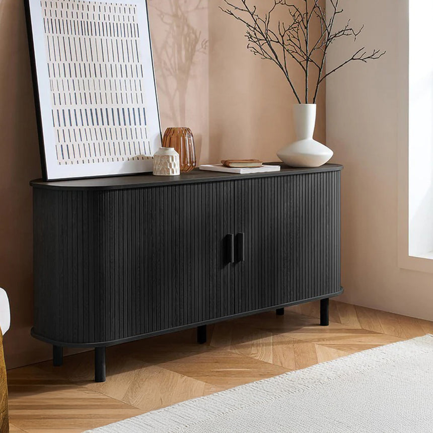 Arizona Black Fluted 2 Door Large Curved Sideboard -160cm