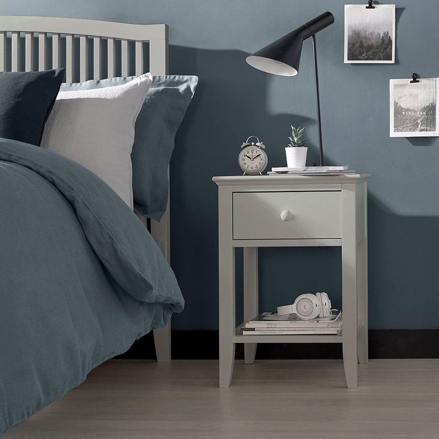 Arkansas Soft Grey 1 Drawer Bedside Cabinet