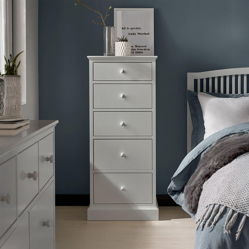 Arkansas Soft Grey 5 Drawer Tall Chest