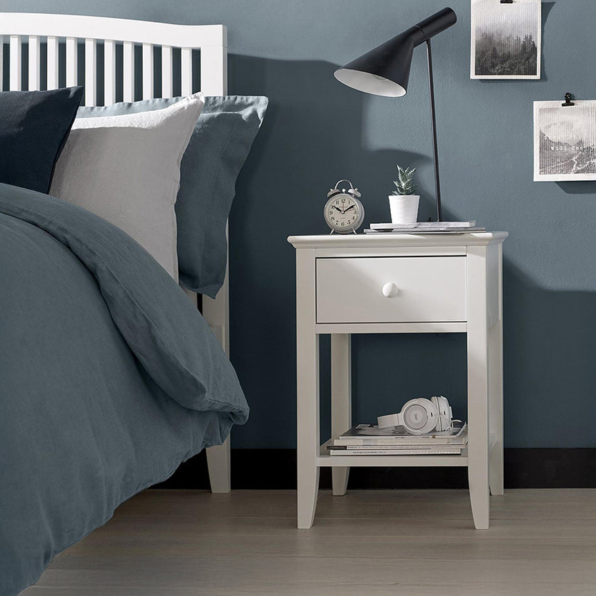 Arkansas White 1 Drawer Bedside Cabinet 5ft King