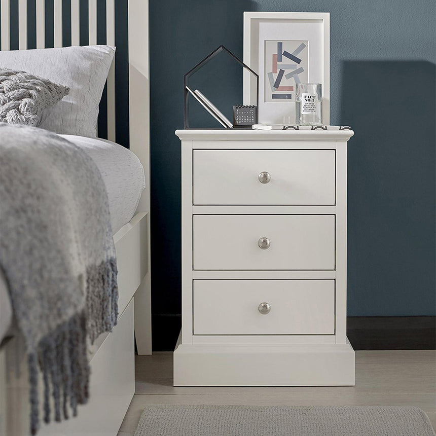 Arkansas White 3 Drawer Bedside Cabinet