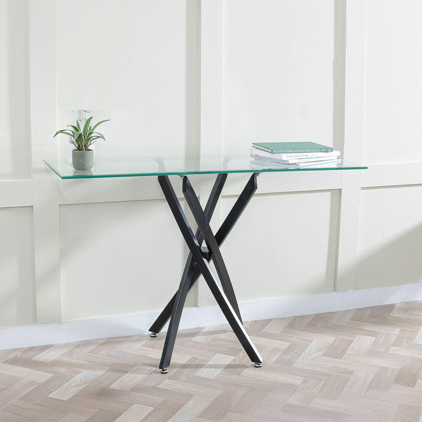 Ashley  Glass Console Table with Black Metal Legs