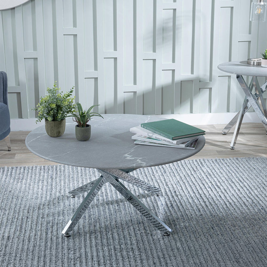 Ashley Glass Round Coffee Table with Chrome Metal Legs