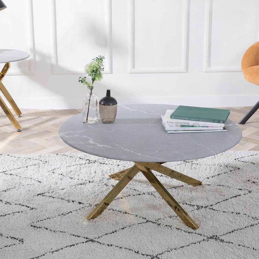 Ashley Glass Round Coffee Table with Gold Metal Legs