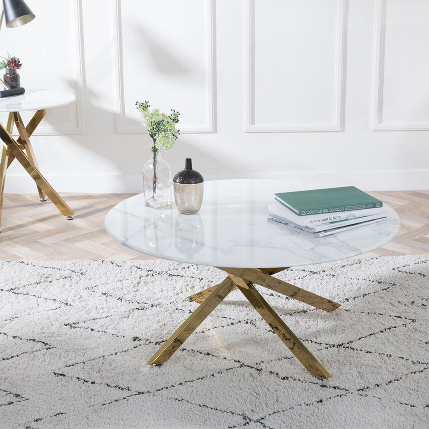 Ashley Glass Round Coffee Table with Gold Metal Legs