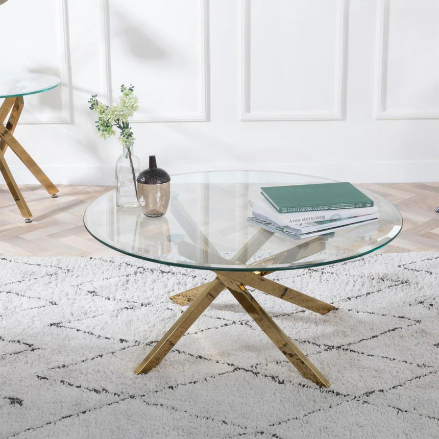 Ashley Glass Round Coffee Table with Gold Metal Legs