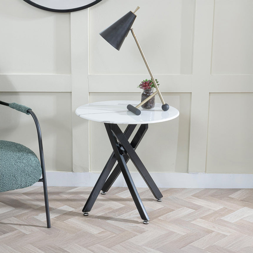 Ashley Glass Round Side Table with Black Metal Legs