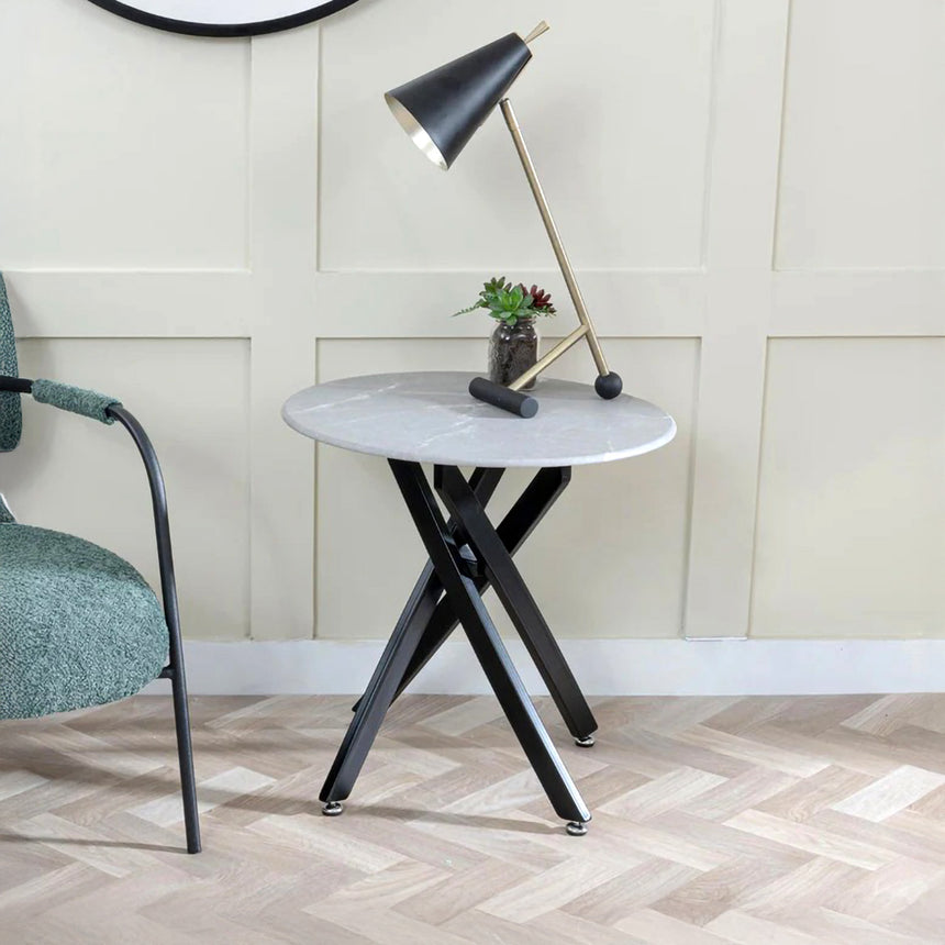 Ashley Glass Round Side Table with Black Metal Legs