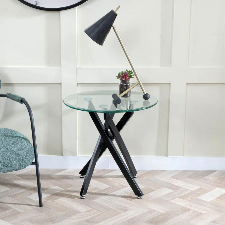 Ashley Glass Round Side Table with Black Metal Legs