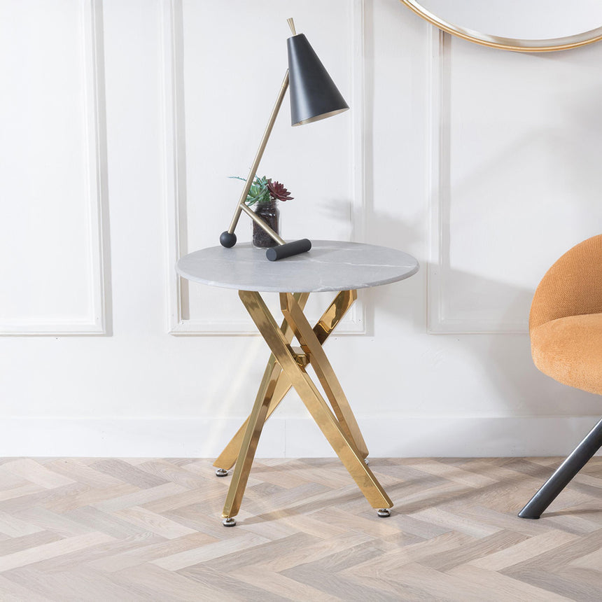 Ashley Glass Round Side Table with Gold Metal Legs