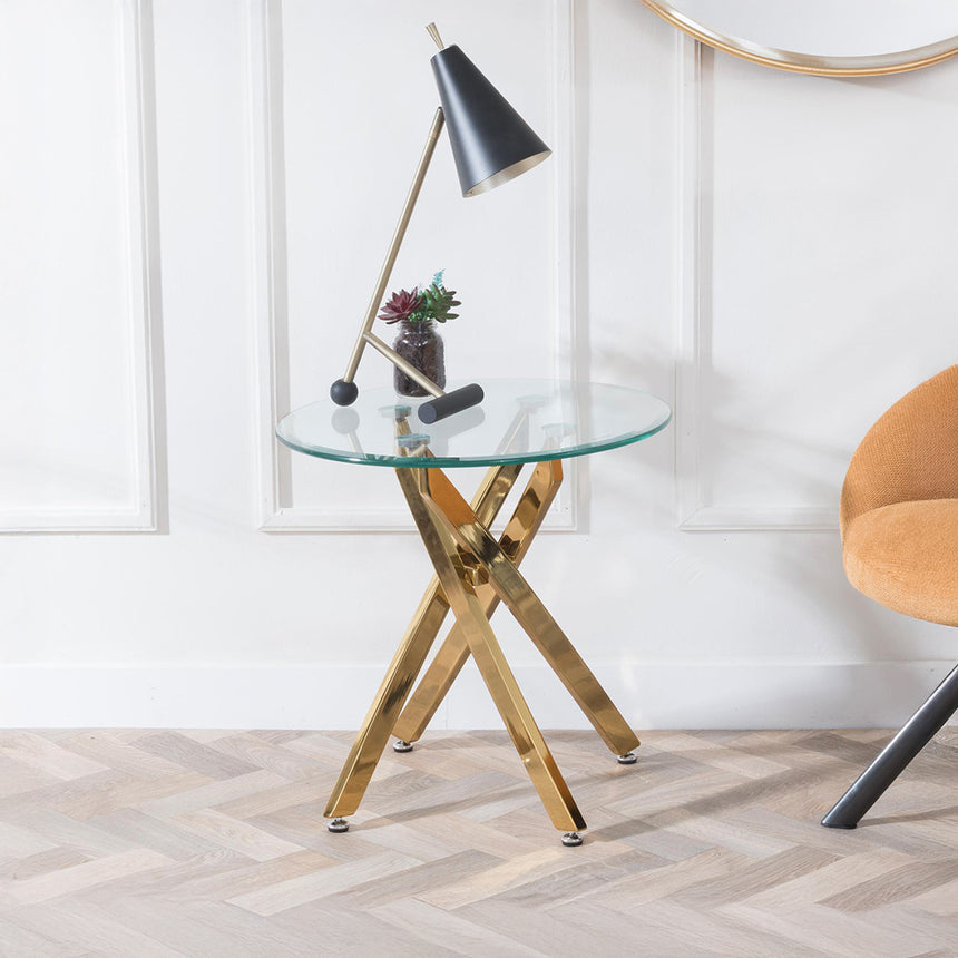 Ashley Glass Round Side Table with Gold Metal Legs