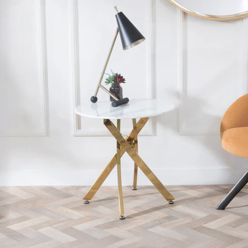 Ashley Glass Round Side Table with Gold Metal Legs