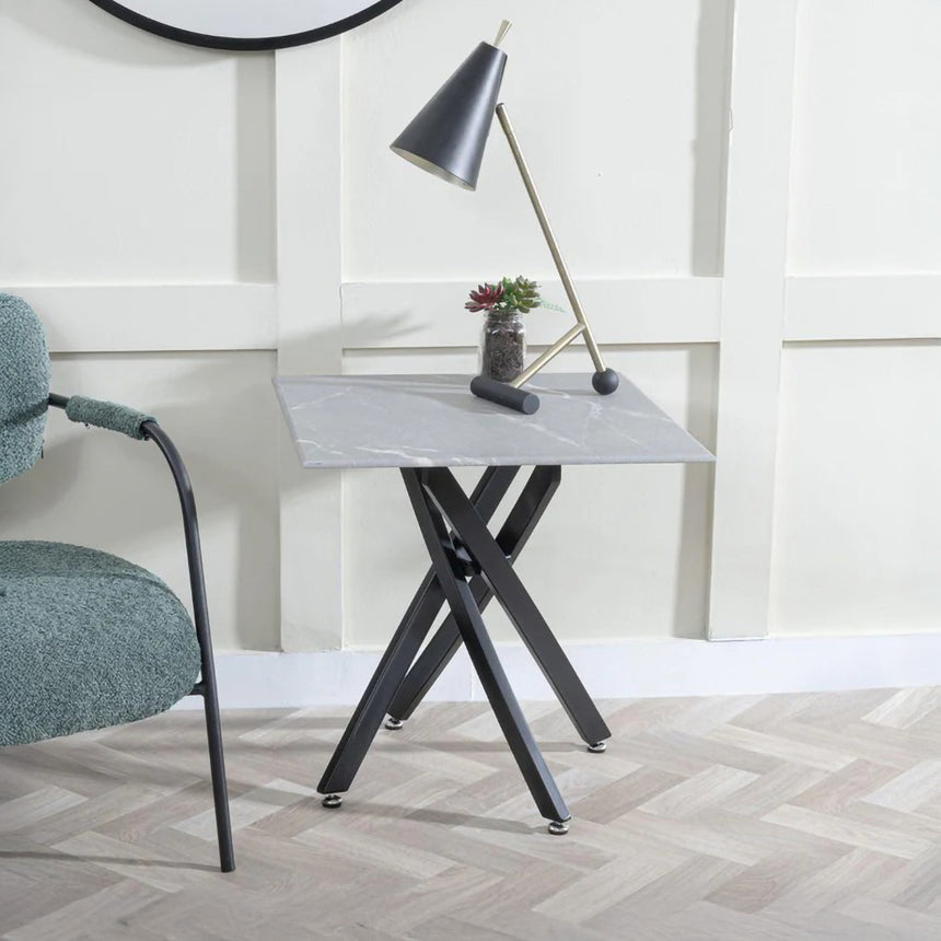 Ashley Glass Square Side Table with Black Metal Legs