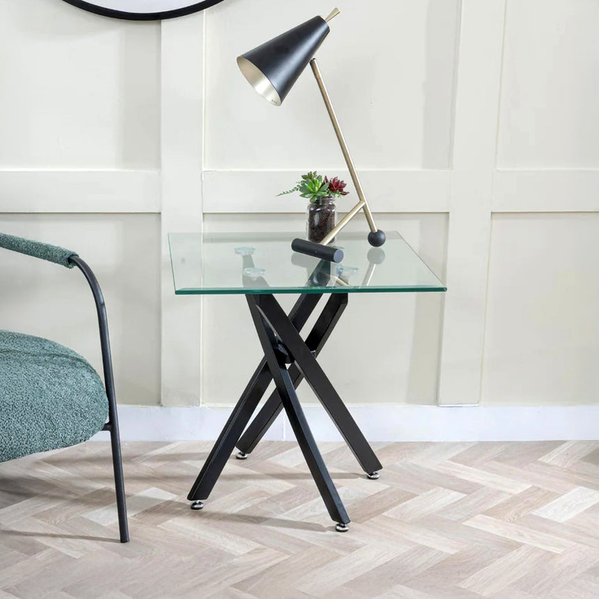 Ashley Glass Square Side Table with Black Metal Legs