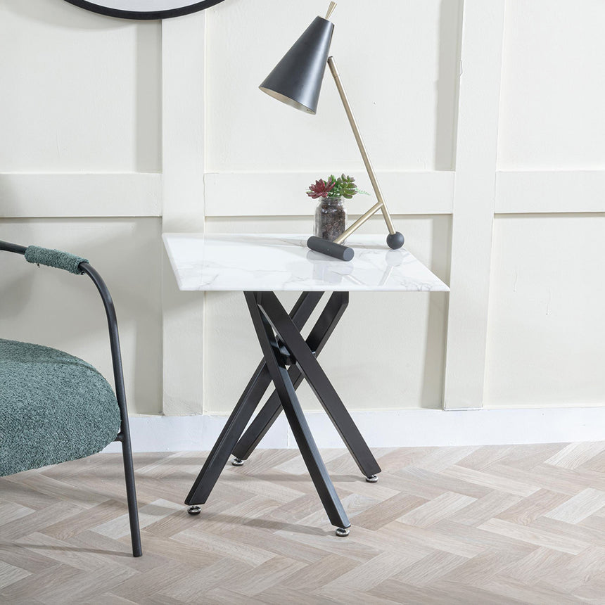 Ashley Glass Square Side Table with Black Metal Legs