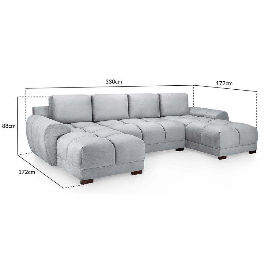 Thor Grey Velvet Fabric U Shape Corner Sofa Suite