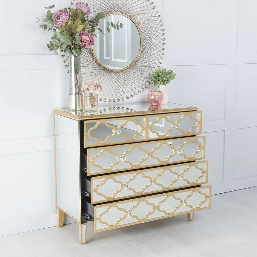 Bari Mirrored Gold Trim 3+2 Drawer Chest