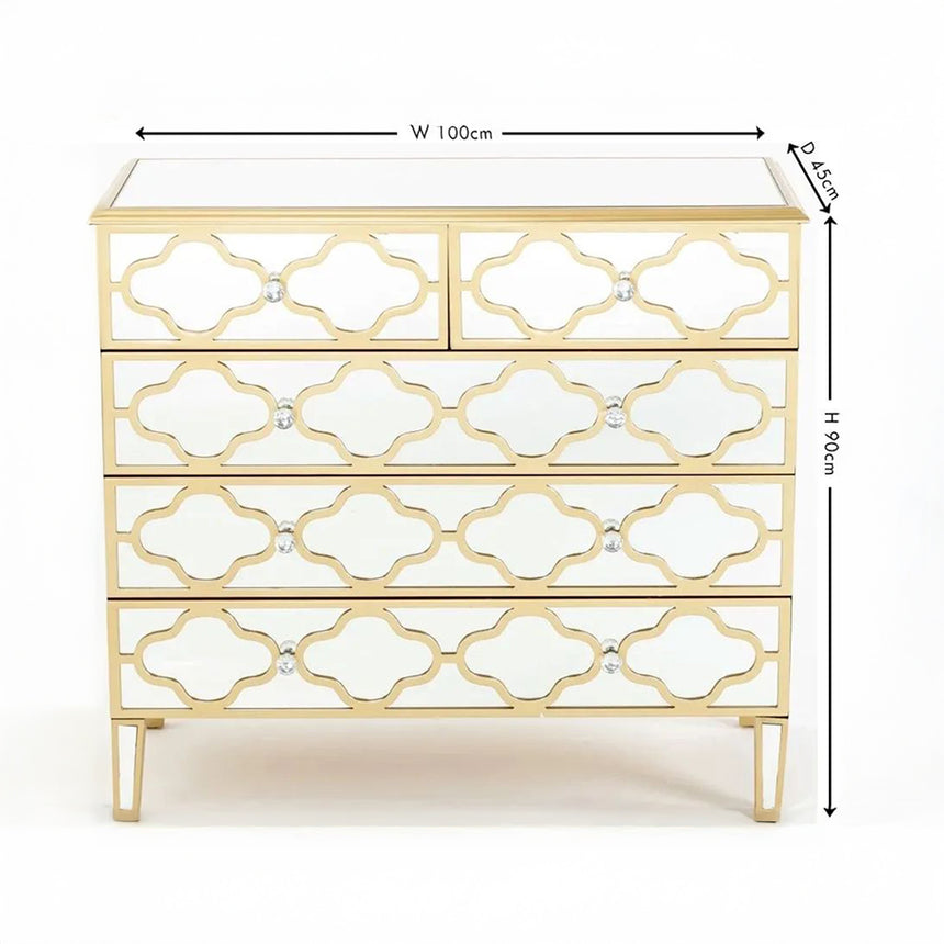 Bari Mirrored Gold Trim 3+2 Drawer Chest