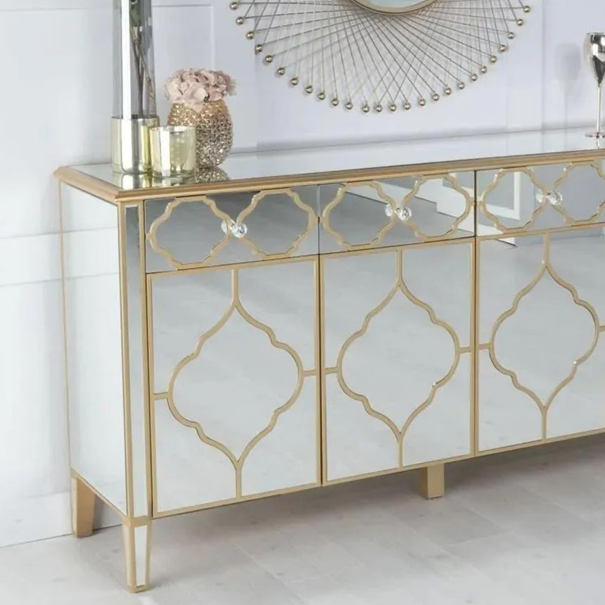 Bari Mirrored Gold Trim 4 Door Large Sideboard - 170cm