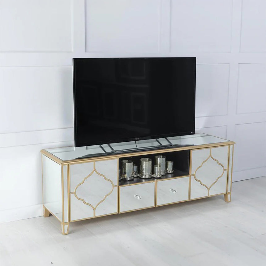 Bari Mirrored Gold Trim TV Unit