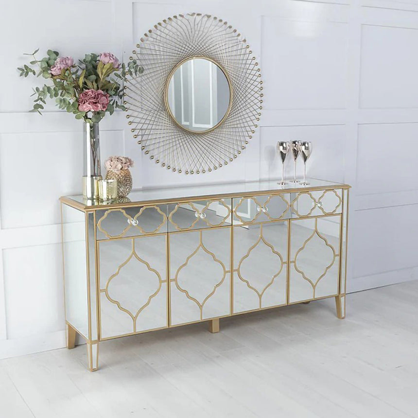 Bari Mirrored Gold Trim 4 Door Large Sideboard - 170cm