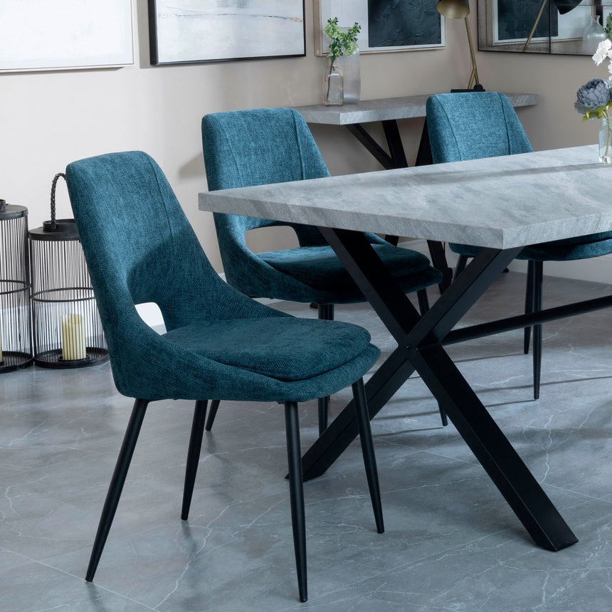 Barking Grey Concrete Dining Set with Cross Legs - Stansbury Fabric Dining Chair
