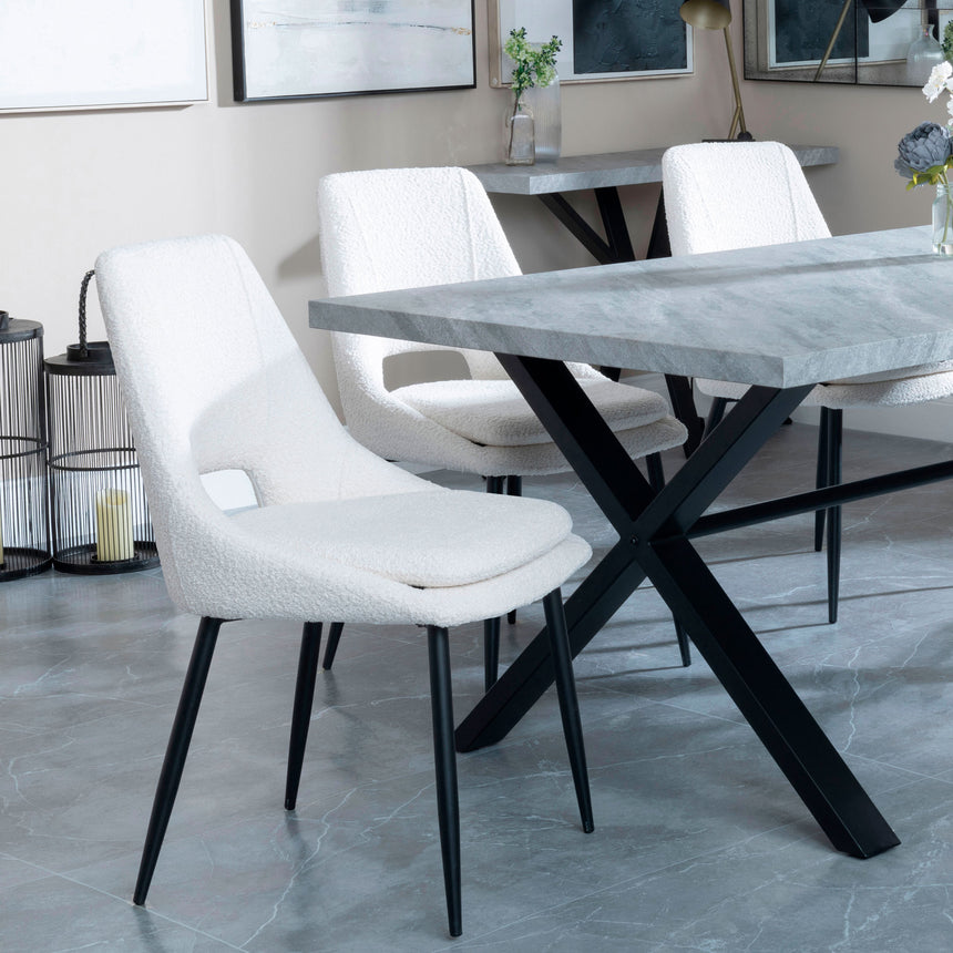 Barking Grey Concrete Dining Set with Cross Legs - Stansbury Fabric Dining Chair