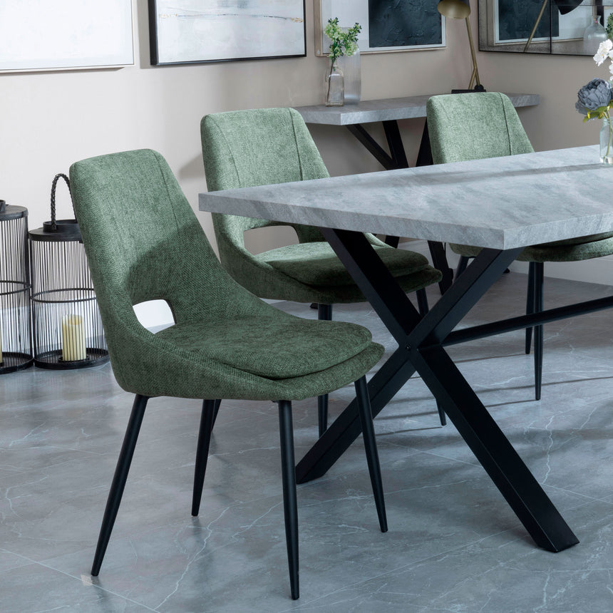 Barking Grey Concrete Dining Set with Cross Legs - Stansbury Fabric Dining Chair
