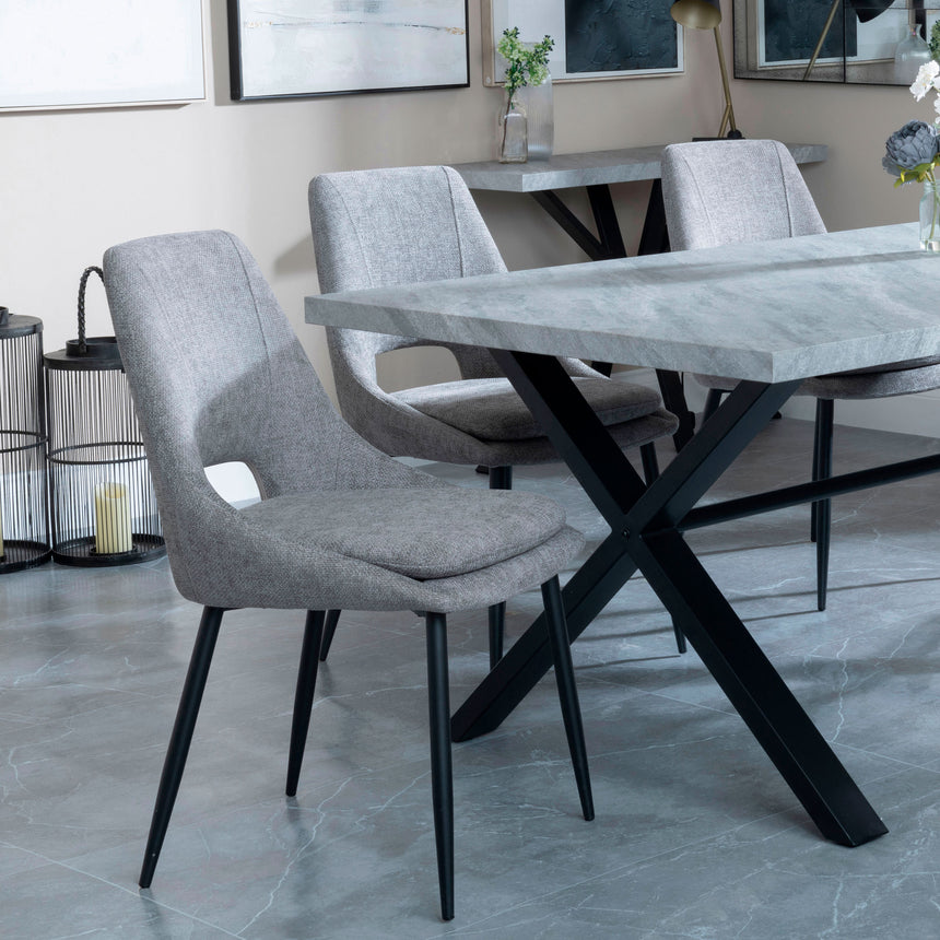 Barking Grey Concrete Dining Set with Cross Legs - Stansbury Fabric Dining Chair