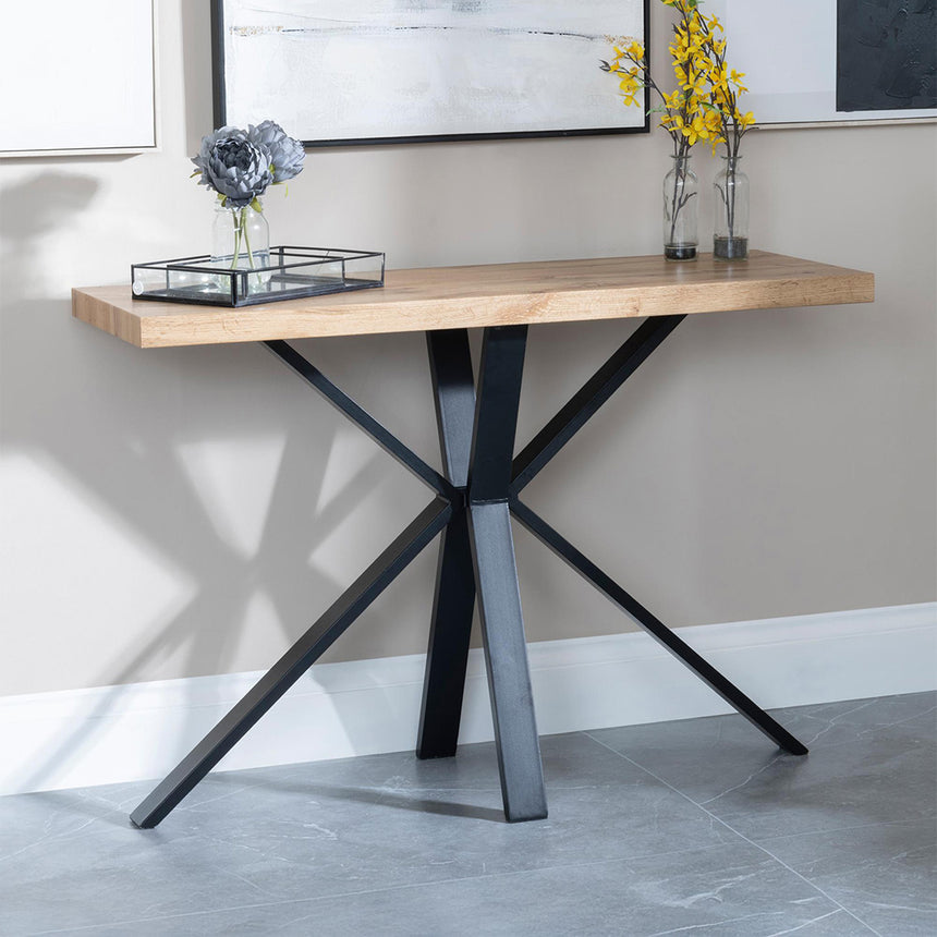 Barking Oak Console Table with Black Spider Legs