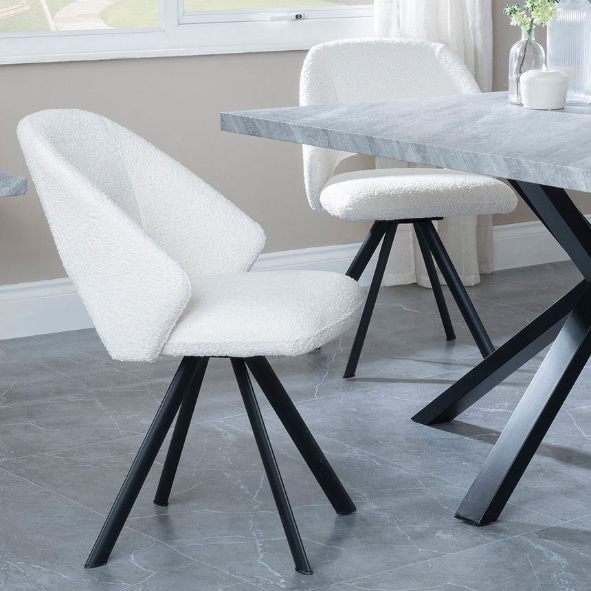 Barking Grey Concrete Dining Set with Spider Legs - Burano Dark Grey Velvet Fabric Swivel Dining Chair