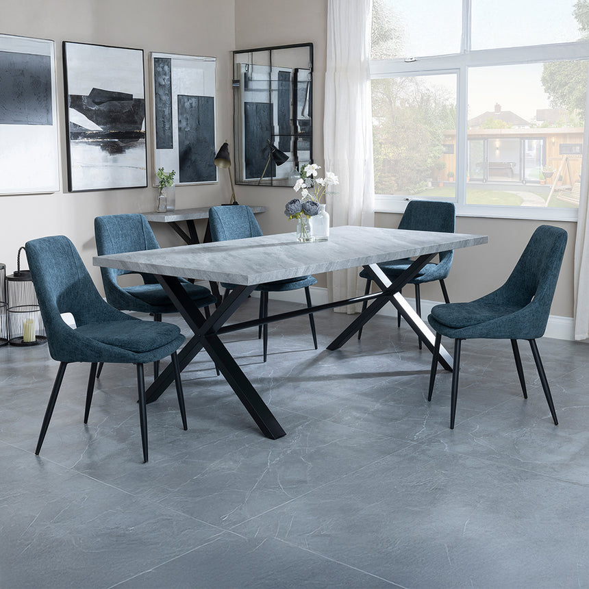 Barking Grey Concrete Dining Set with Cross Legs - Stansbury Fabric Dining Chair