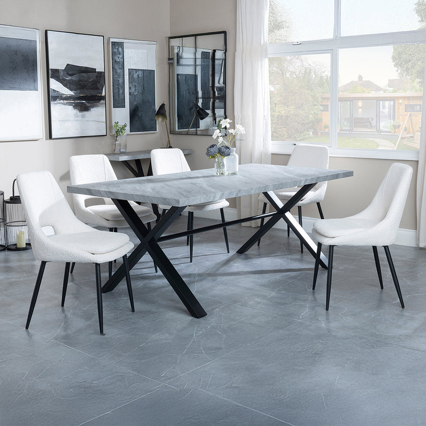 Barking Grey Concrete Dining Set with Cross Legs - Stansbury Fabric Dining Chair