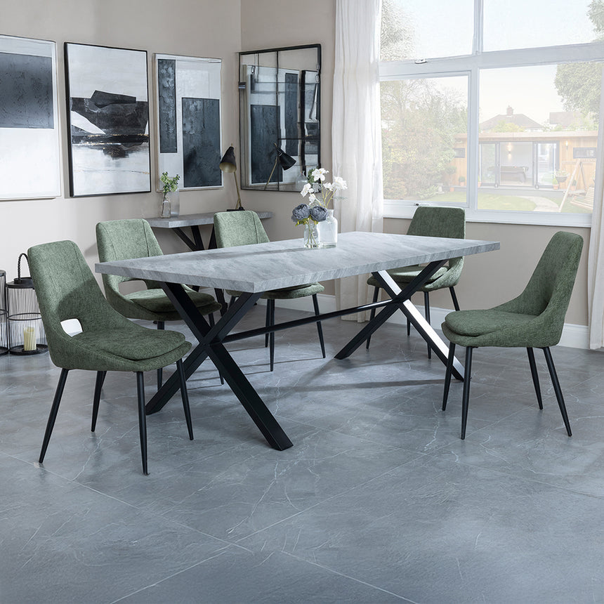 Barking Grey Concrete Dining Set with Cross Legs - Stansbury Fabric Dining Chair