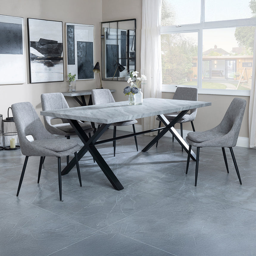 Barking Grey Concrete Dining Set with Cross Legs - Stansbury Fabric Dining Chair
