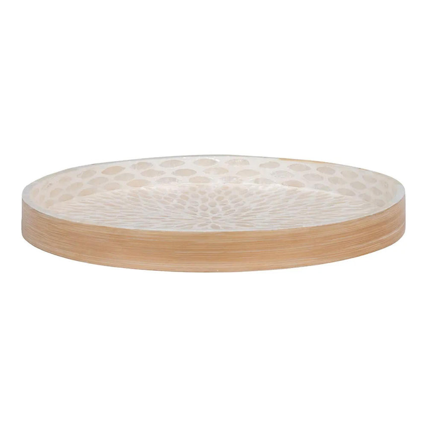 Tray - Round - Wooden - Beige