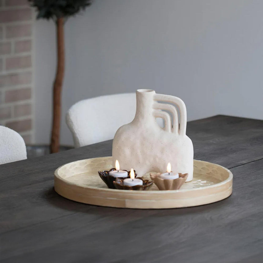 Tray - Round - Wooden - Beige