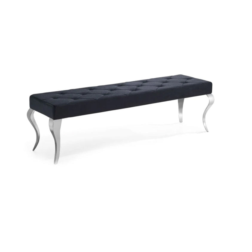 Matera Black Velvet Fabric 170cm Dining Bench