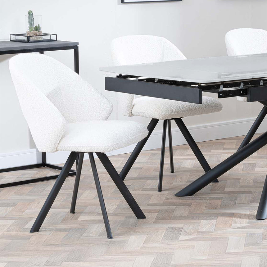 Beverly Grey Ceramic Extending Dining Set - Burano Velvet Fabric Swivel Dining Chair