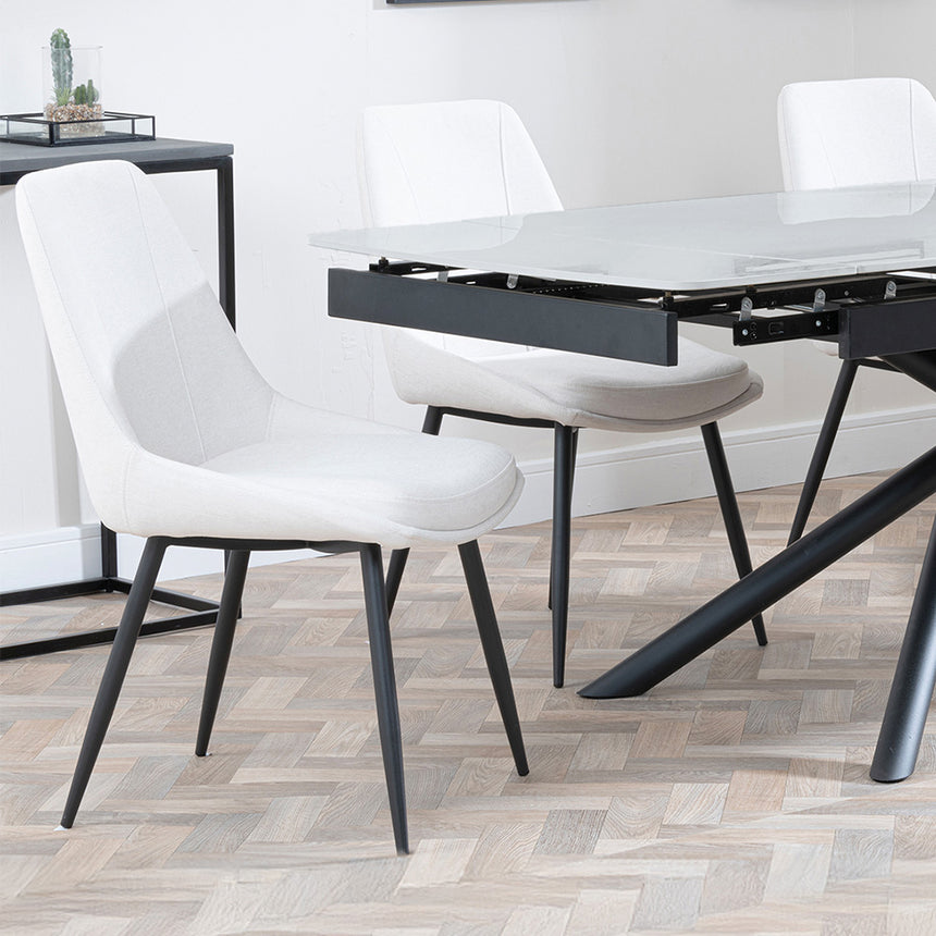 Beverly Grey Ceramic Extending Dining Set - Rovereto Fabric Dining Chair