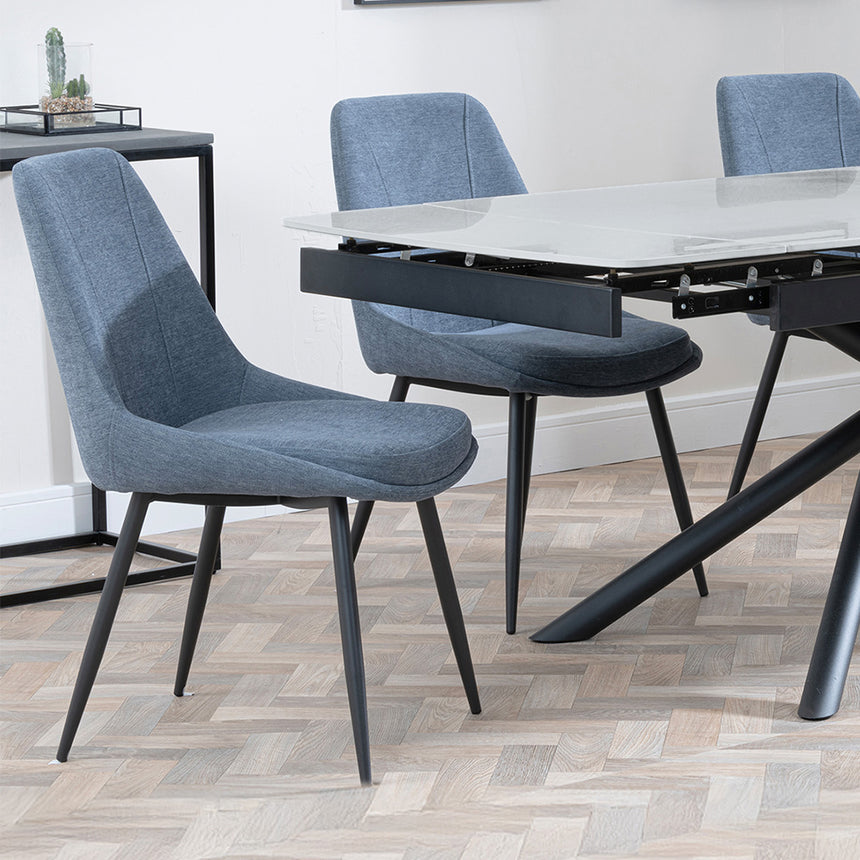 Beverly Grey Ceramic Extending Dining Set - Rovereto Fabric Dining Chair