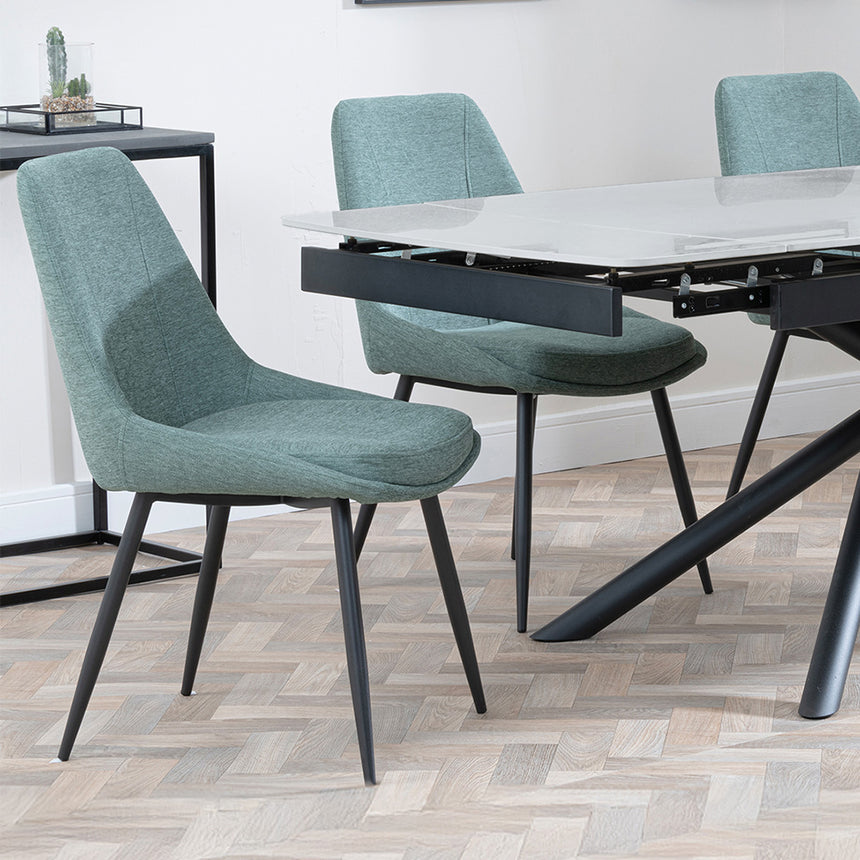 Beverly Grey Ceramic Extending Dining Set - Rovereto Fabric Dining Chair