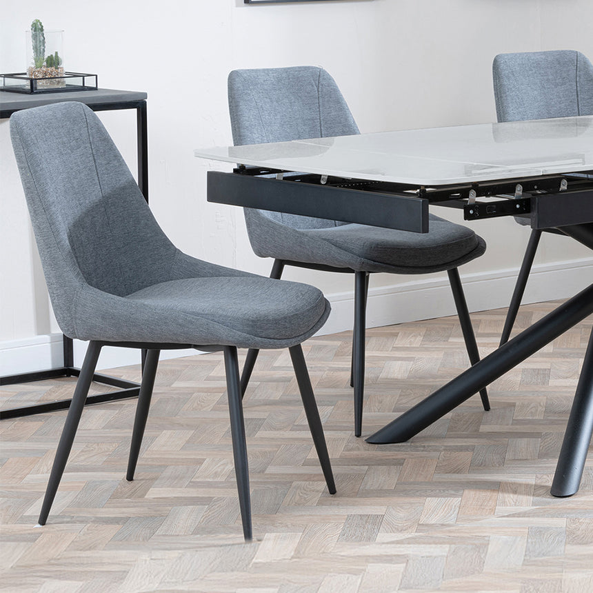 Beverly Grey Ceramic Extending Dining Set - Rovereto Fabric Dining Chair